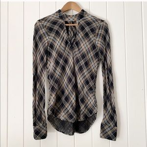 Veronica Beard Wade Metallic Plaid Top Black Gold